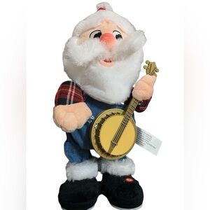 Gemmy Musical Animated Banjo Santa Plush Toy Plays We Wish You a Merry Christmas